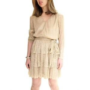 NEW G.P.D. ruffle shimmer mini dress in gold